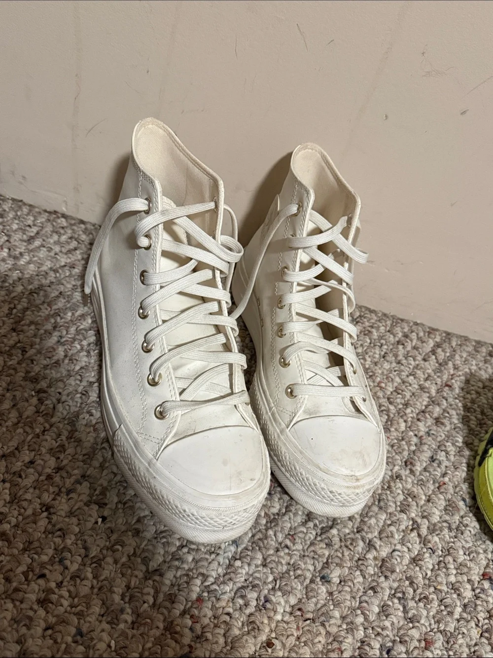 Converse All Star Platform High Platform Chuck Sneakers White Egret Gold 9.5